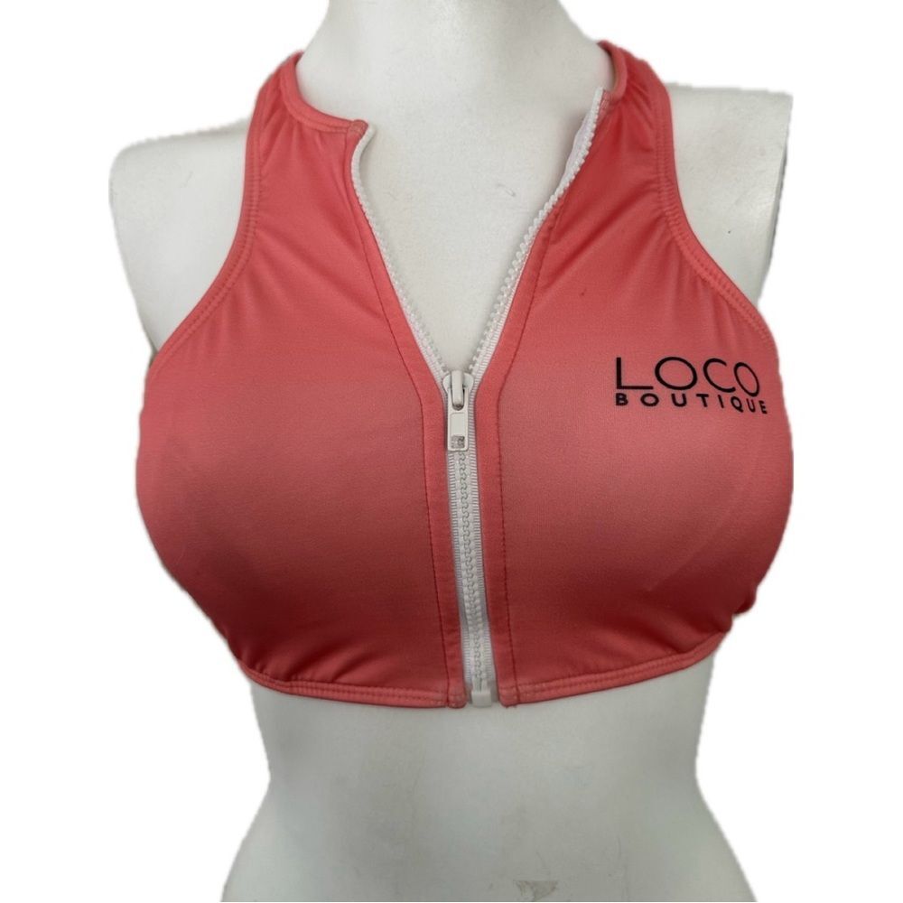 Loco Boutique Hawaii Removable Pads Zip Up Racerback Swim Vest Bikini Top S